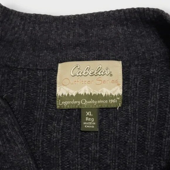 Cabelas Mens XL Ribbed Lambswool Full Zip Sweater Elbow Patch Grey EUC Fisherman - Picture 2 of 11